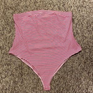 Forever21 Plus Pink Striped Bodysuit